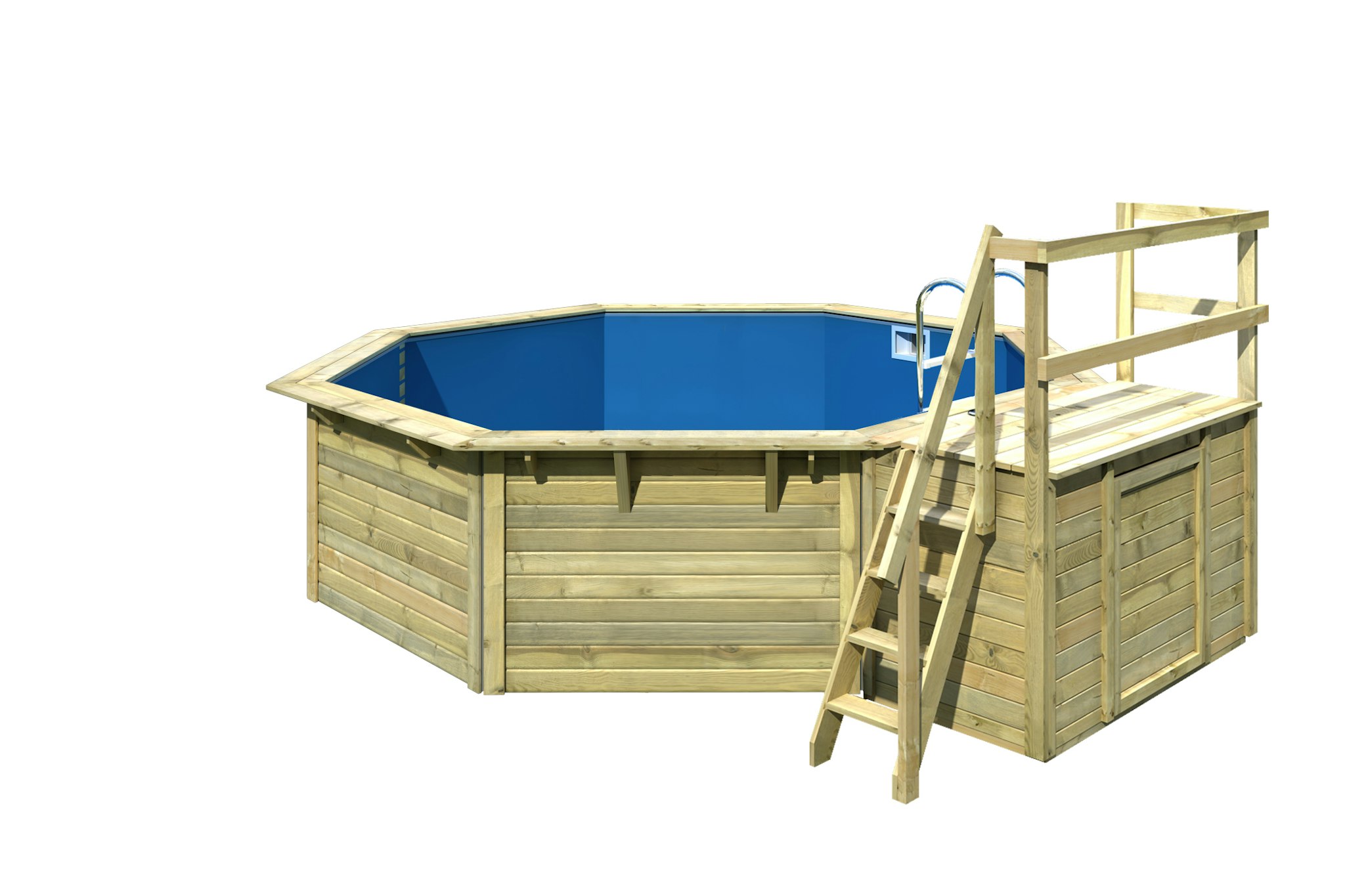 Karibu Pool Modell X2 470 x 470 cm mit Terrasse - kesseldruckimprägniert mit Metallecken