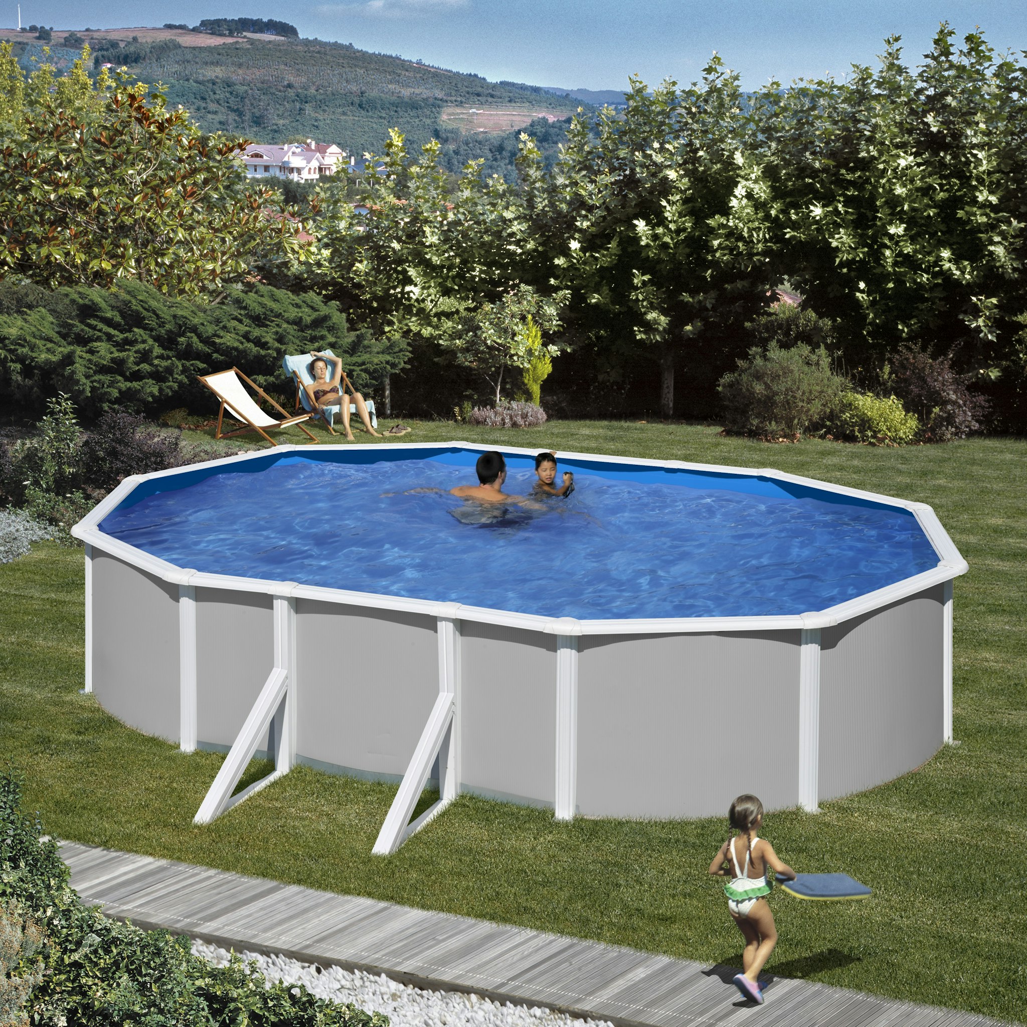 myPOOL Swimming Pool Poolset Feeling Grau - Ovalform mit Stahlwandbecken Höhe 1
