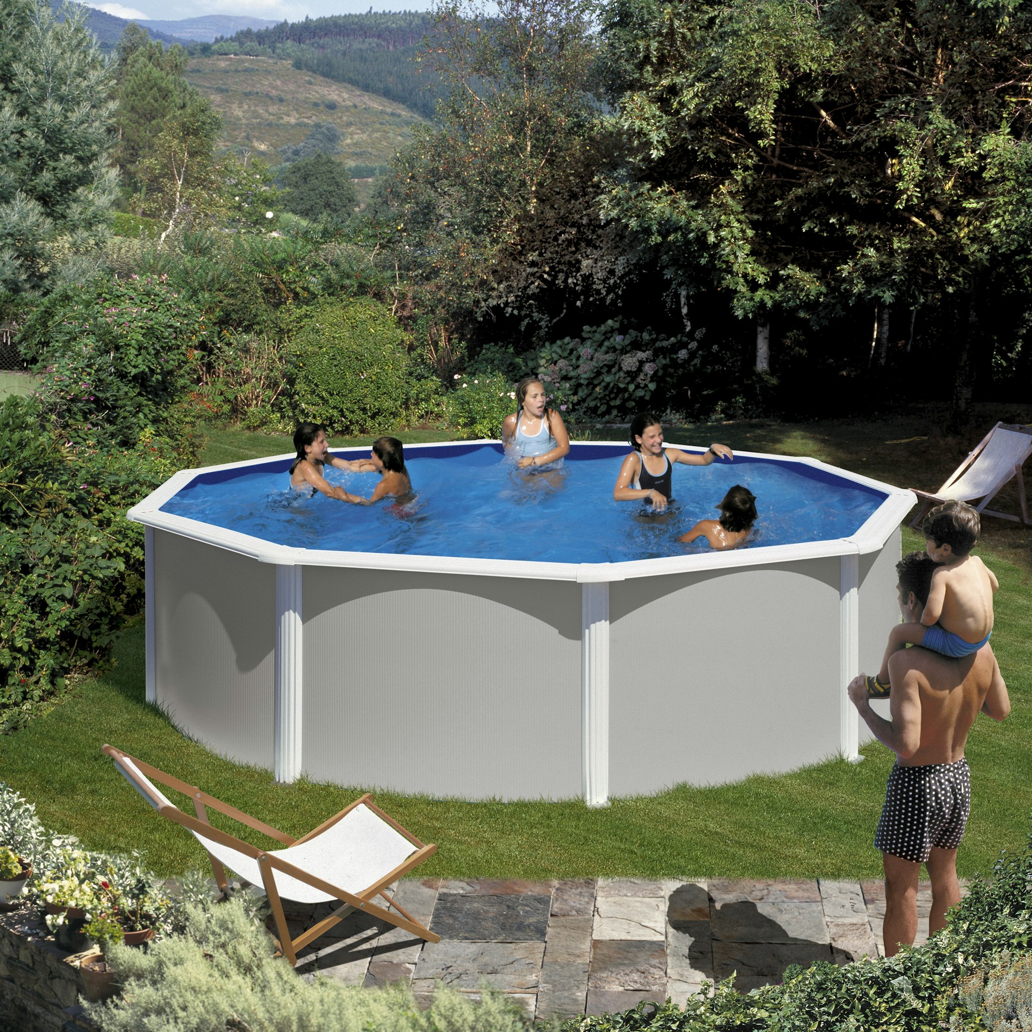 myPOOL Swimming Pool Poolset Feeling Grau - Rundform mit Stahlwandbecken Höhe 1