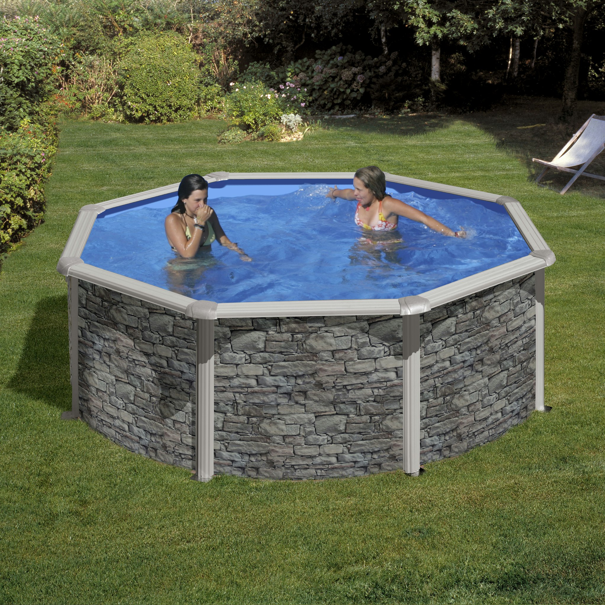 myPOOL Swimming Pool Poolset Feeling Steinoptik - Rundform mit Stahlwandbecken
