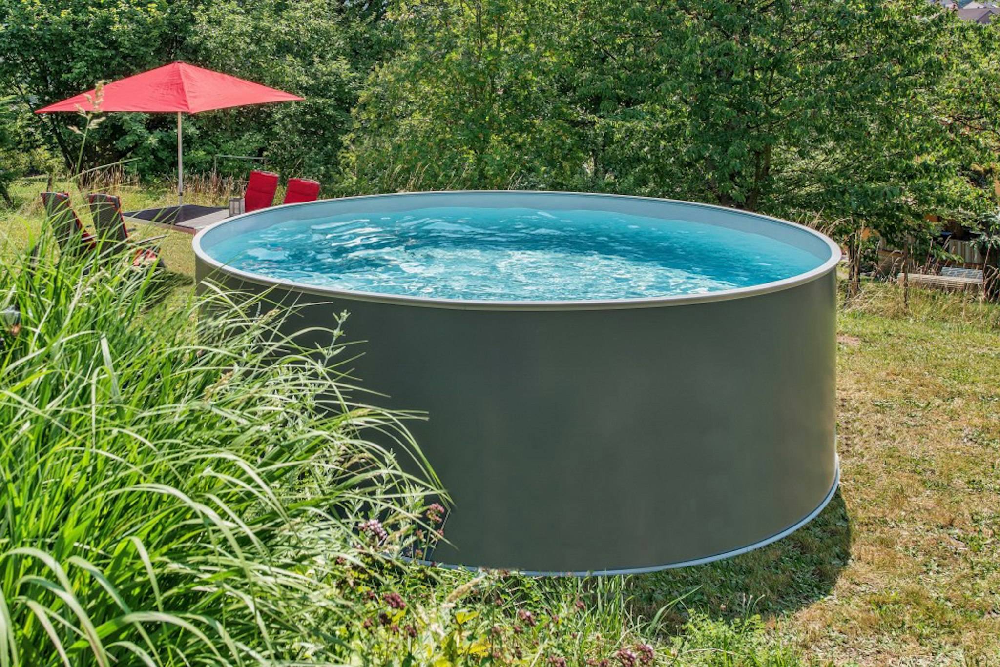 myPOOL Swimming Pool Poolset Premium Rund mit Sandfilteranlage - anthrazit