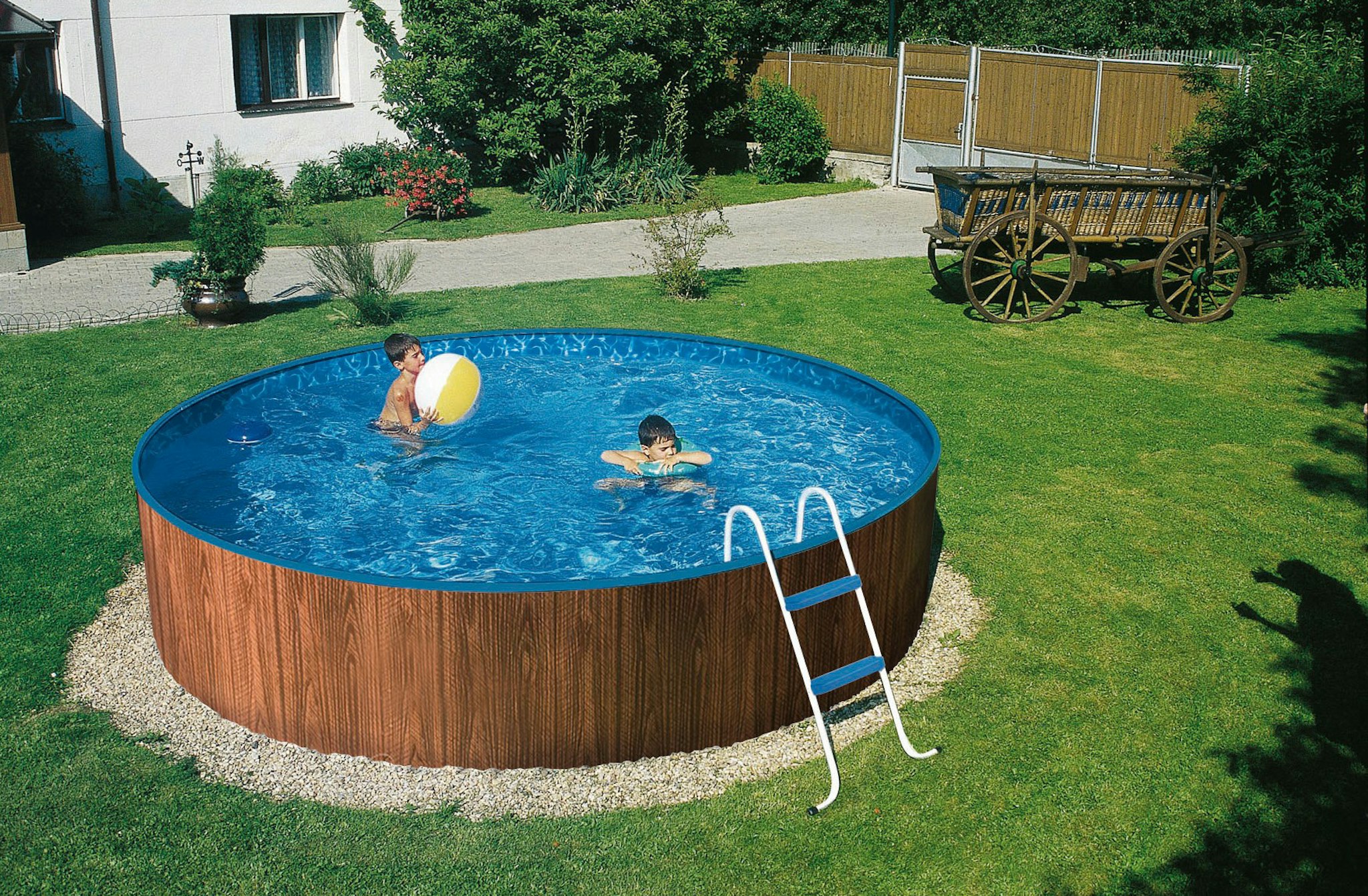 myPOOL Swimming Pool Poolset Splash mit Kartuschen Filteranlage - Holzoptik