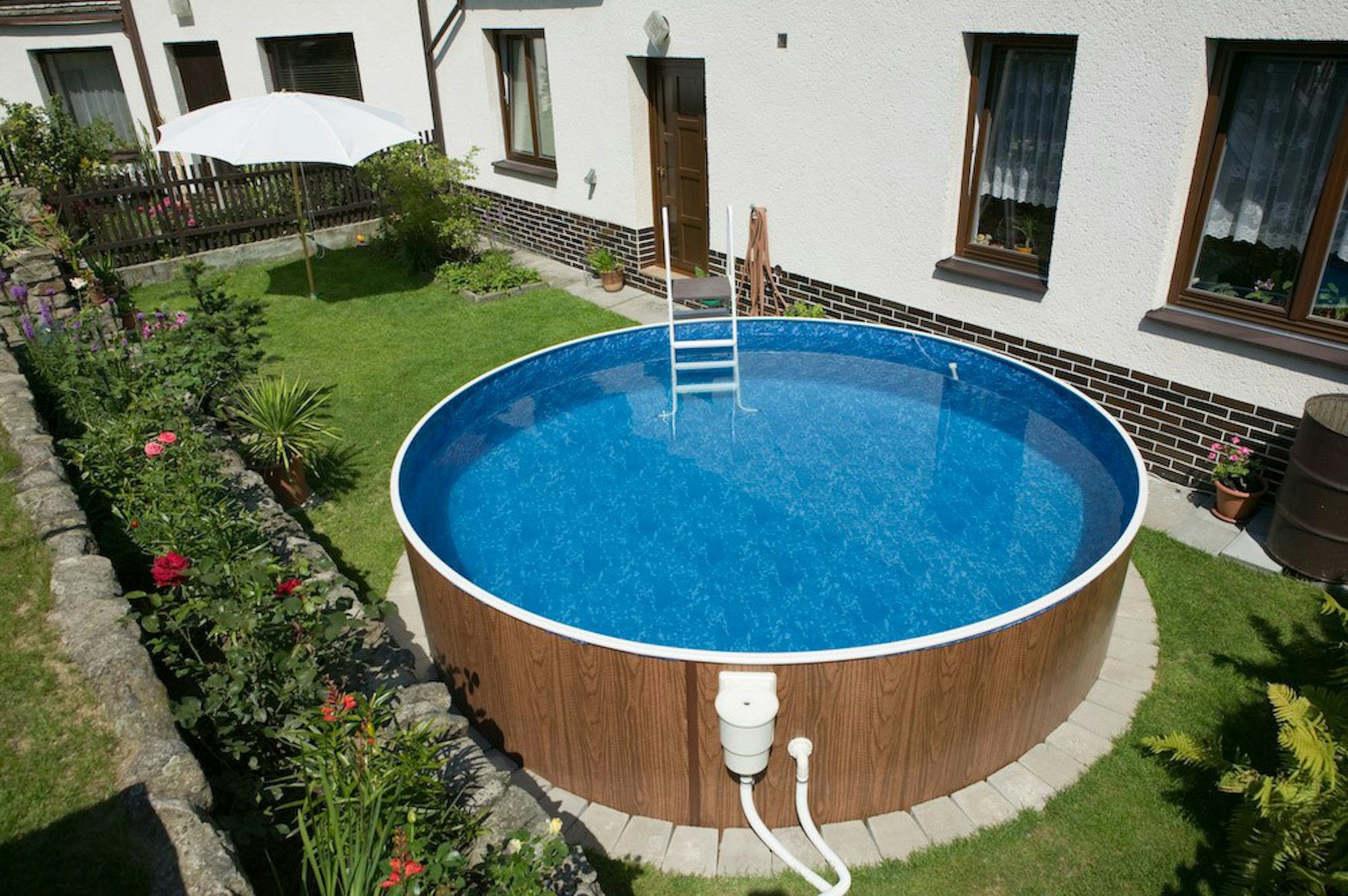 myPOOL Swimming Pool Poolset Splash mit Sandfilteranlage - Holzoptik